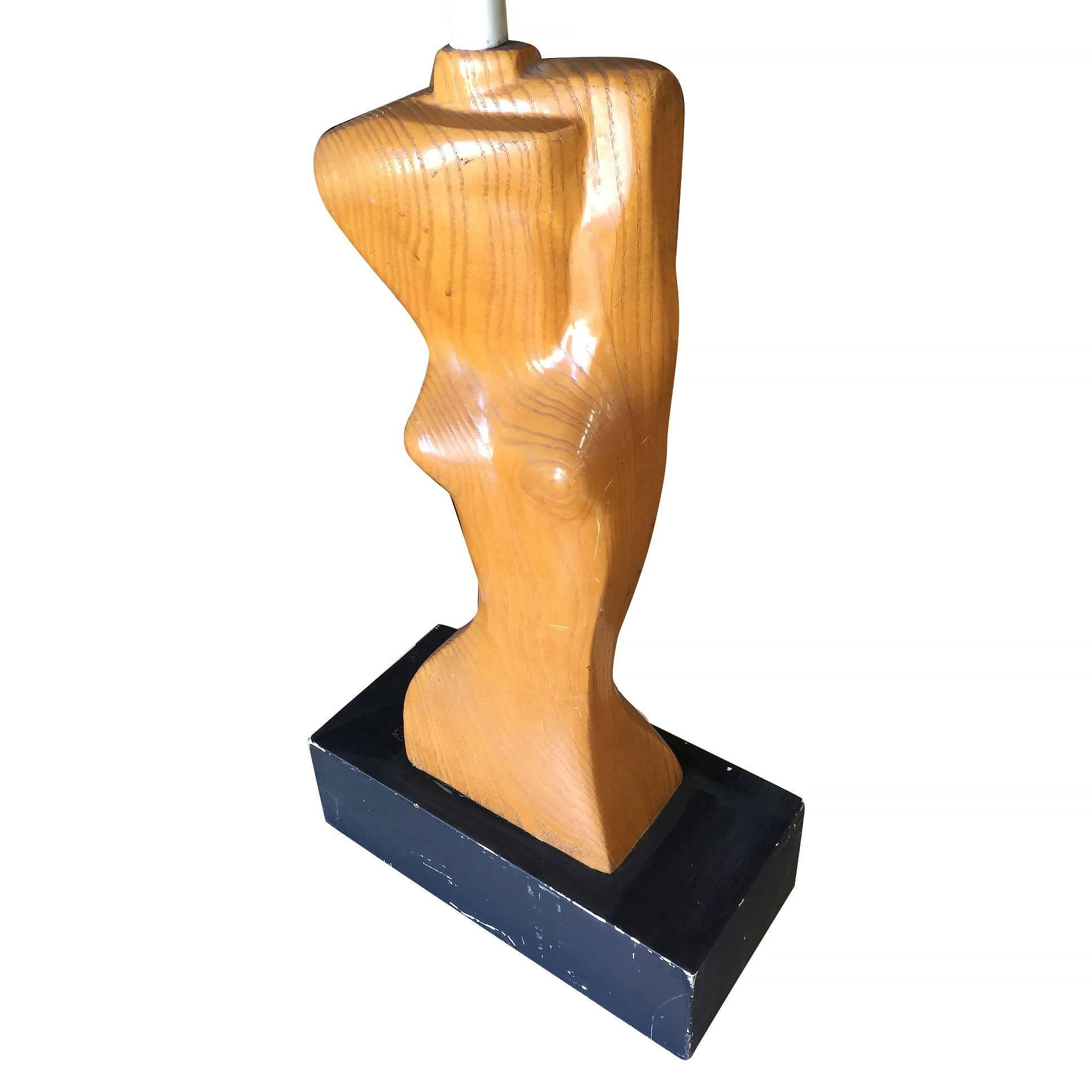 Heifetz Style Hand Carved Abstract Nude Female Table Lamp with Shade In Excellent Condition In Van Nuys, CA