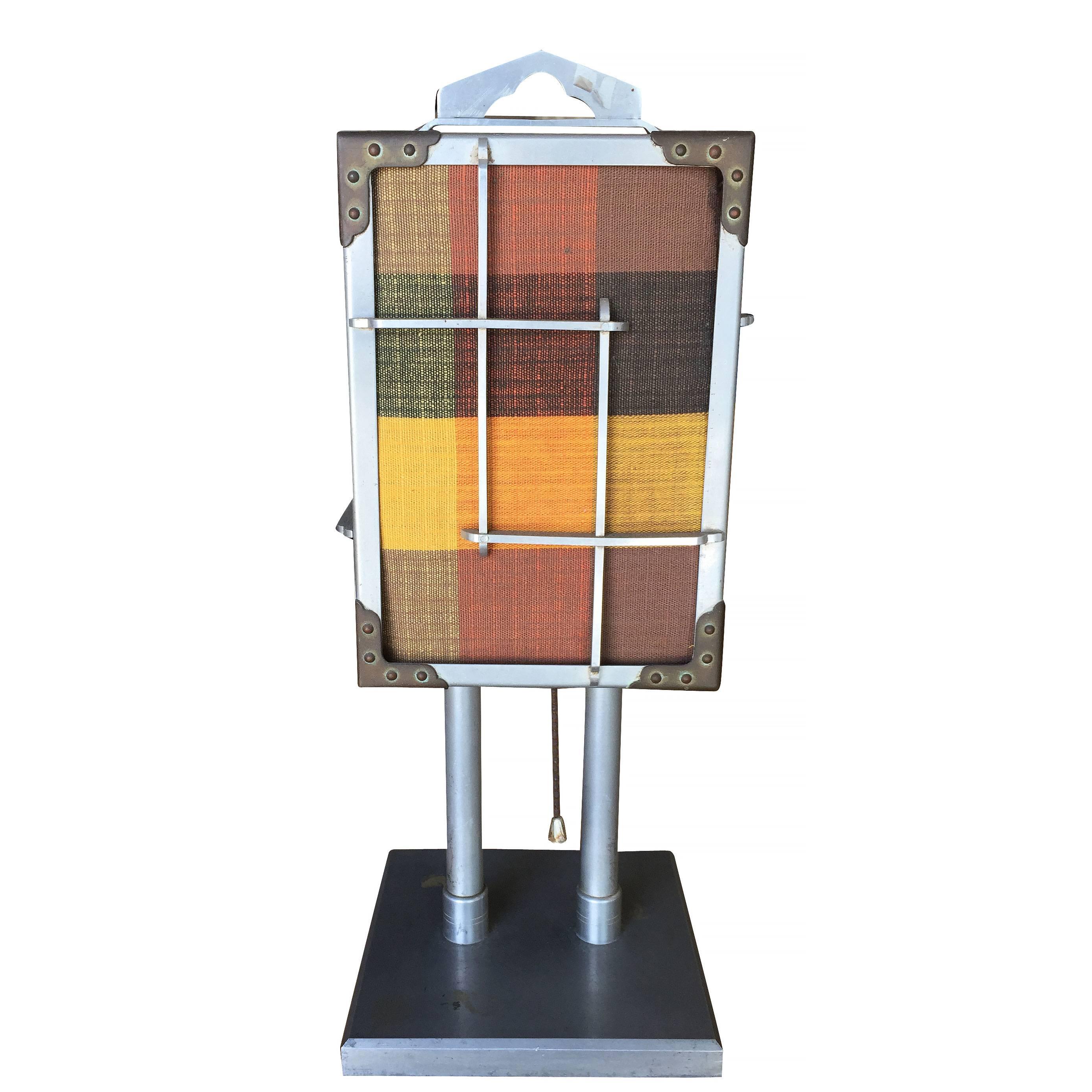 Modern Aluminum Cubist Table Lamp with Original Shade, Pair