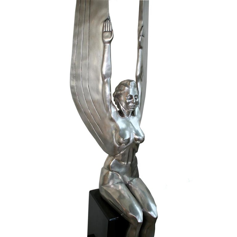Art Deco Silver Finished Bronze "Wings of the Republic" Female Angel