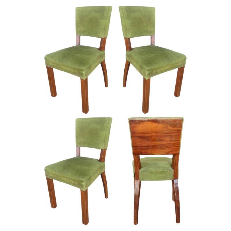 French Art Deco Walnut Dining Chair, Set of Four