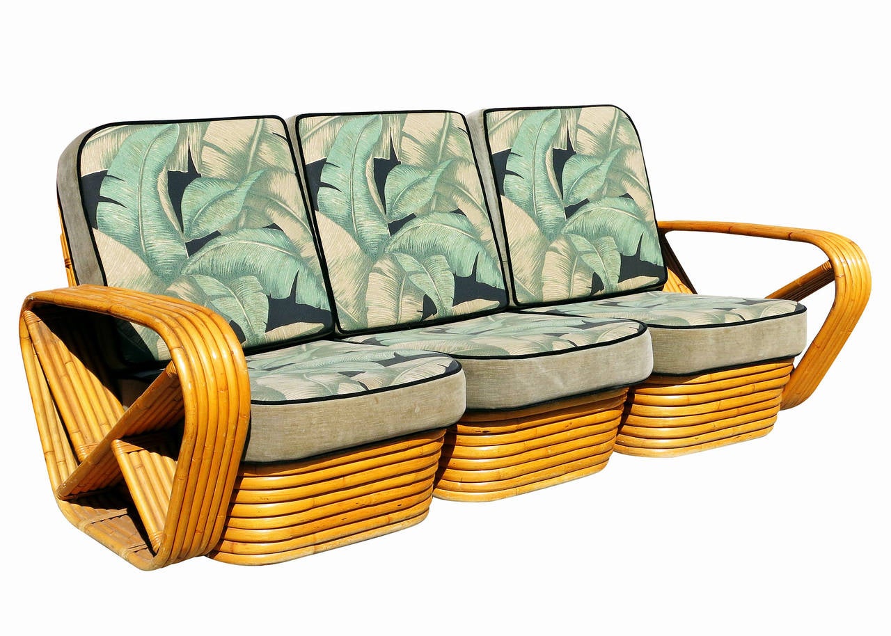 Restored Paul Frankl Style Sofa And Lounge Chair Set For Sale At