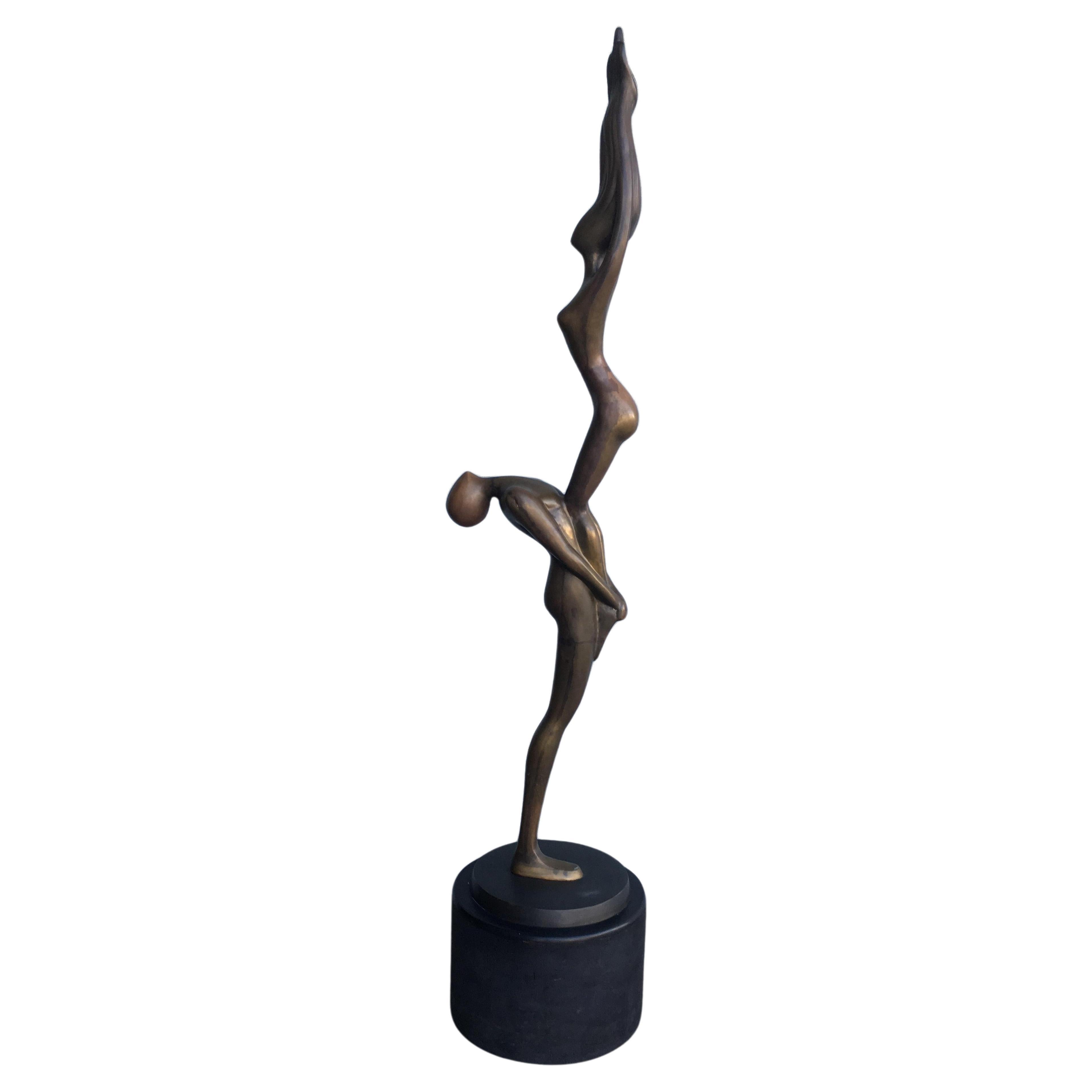 Large Abstract Lovers Bronze Sculpture on Enameled Steel Base For Sale