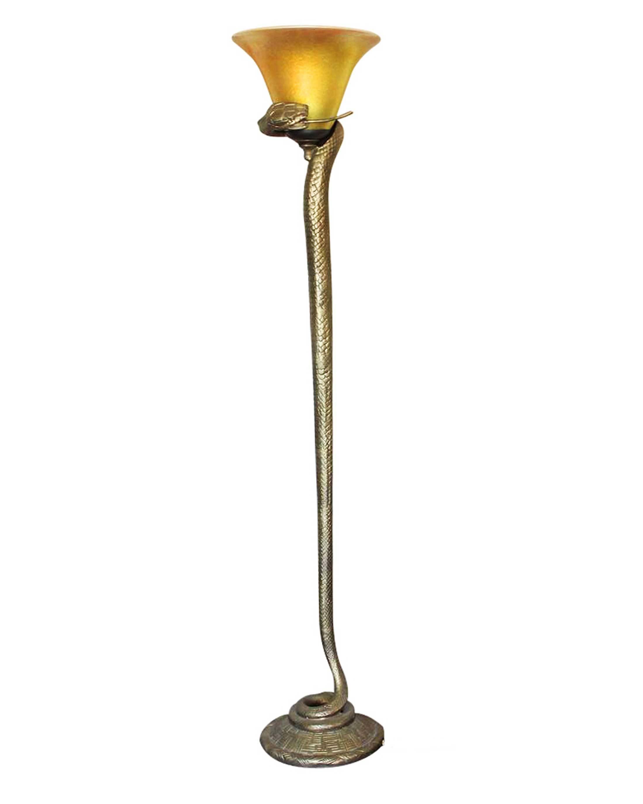 Art Deco Edgar Brandt Style Bronze Snake Floor Lamp