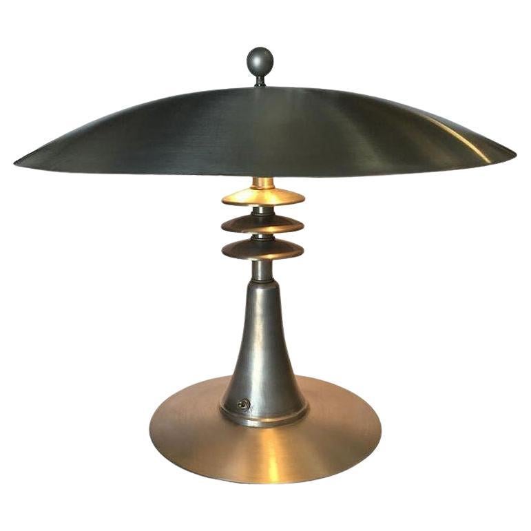 Art Deco Style Machine Age Table Lamp with Large Spun Aluminum Shade