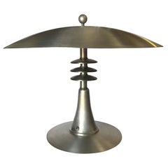Art Deco Style Machine Age Table Lamp with Large Spun Aluminum Shade