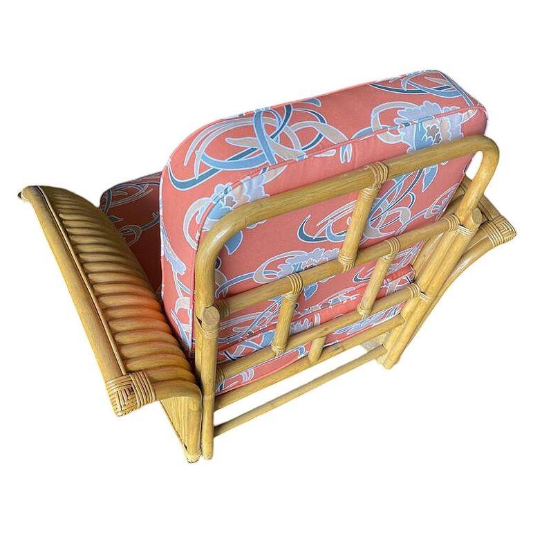 Restauriertes Paar „Goldene Mädchen“ Art-déco-Rattan-Fächerarm-Loungesessel (Mitte des 20. Jahrhunderts) im Angebot