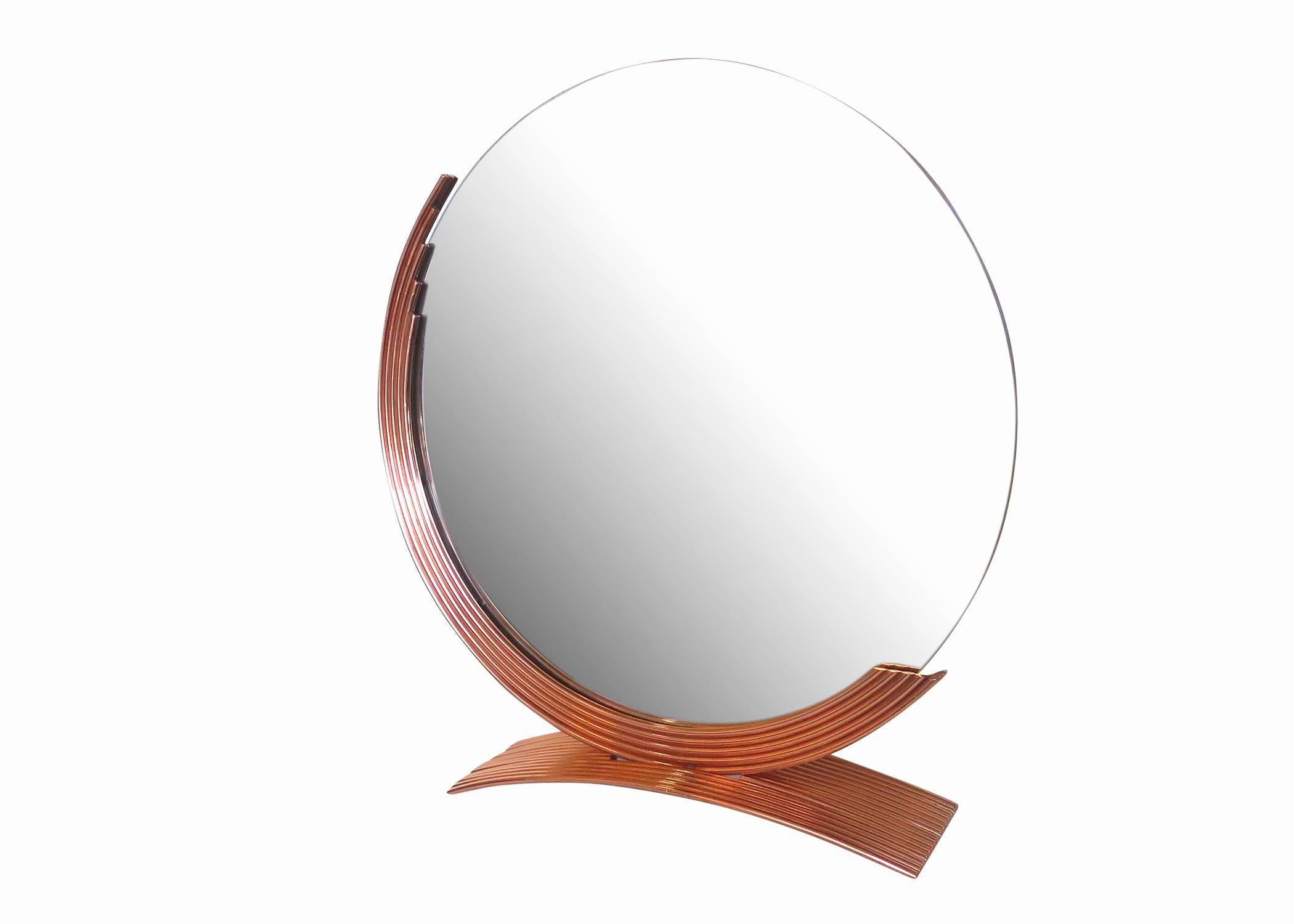 American Round Art Deco Style Table Mirror with Copper Base