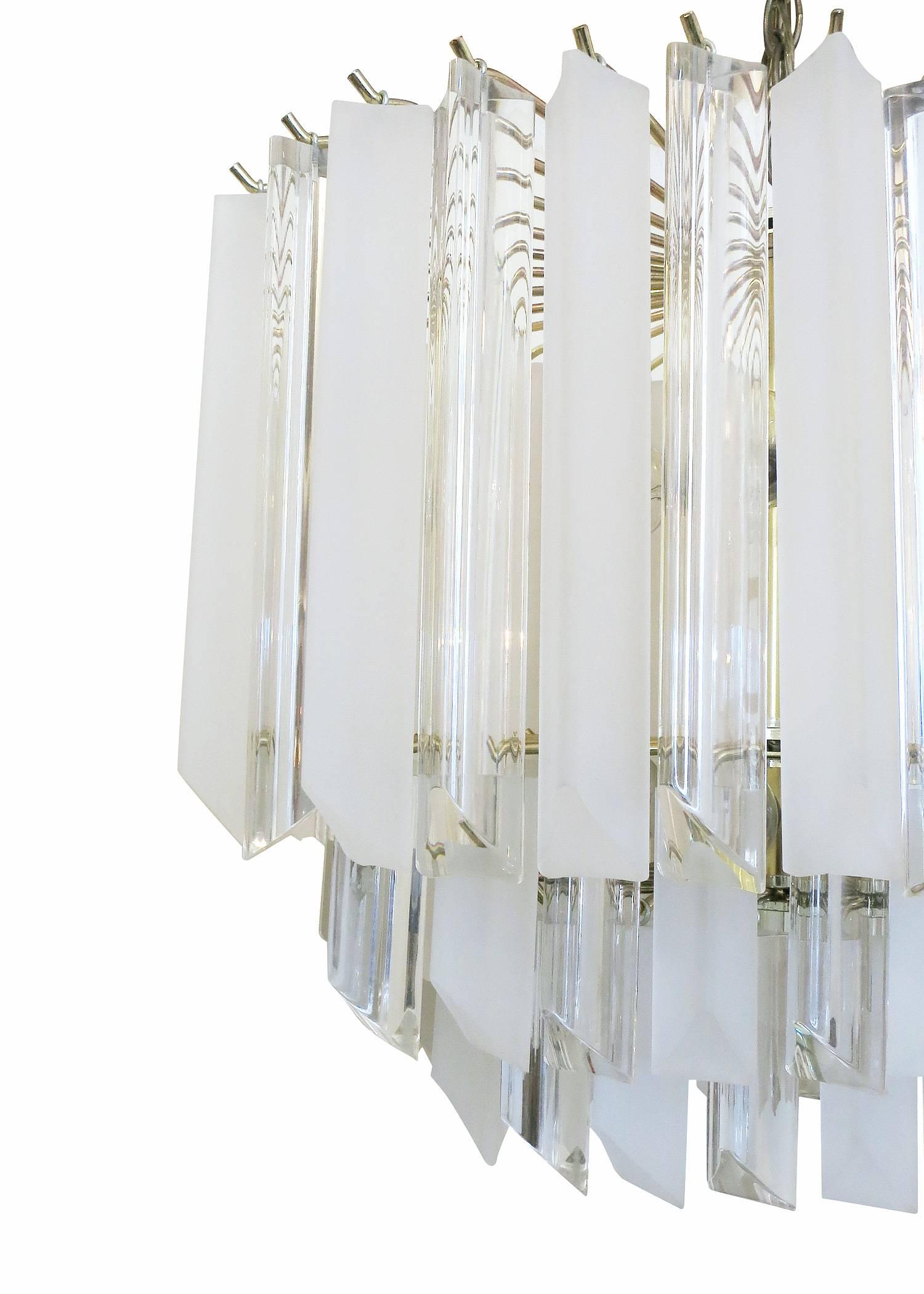 Mid-Century Modern Italian Tiered Lucite Prism Chandelier