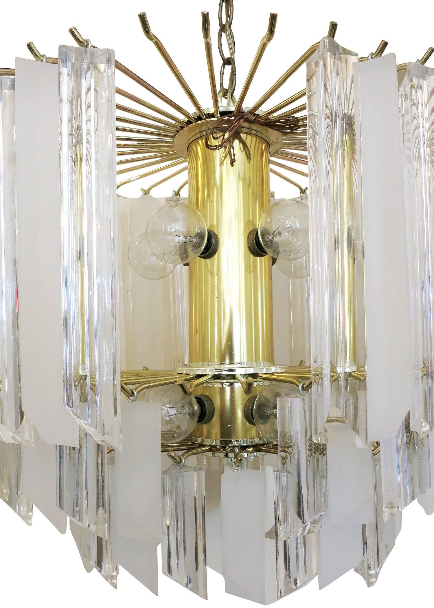 Mid-20th Century Italian Tiered Lucite Prism Chandelier