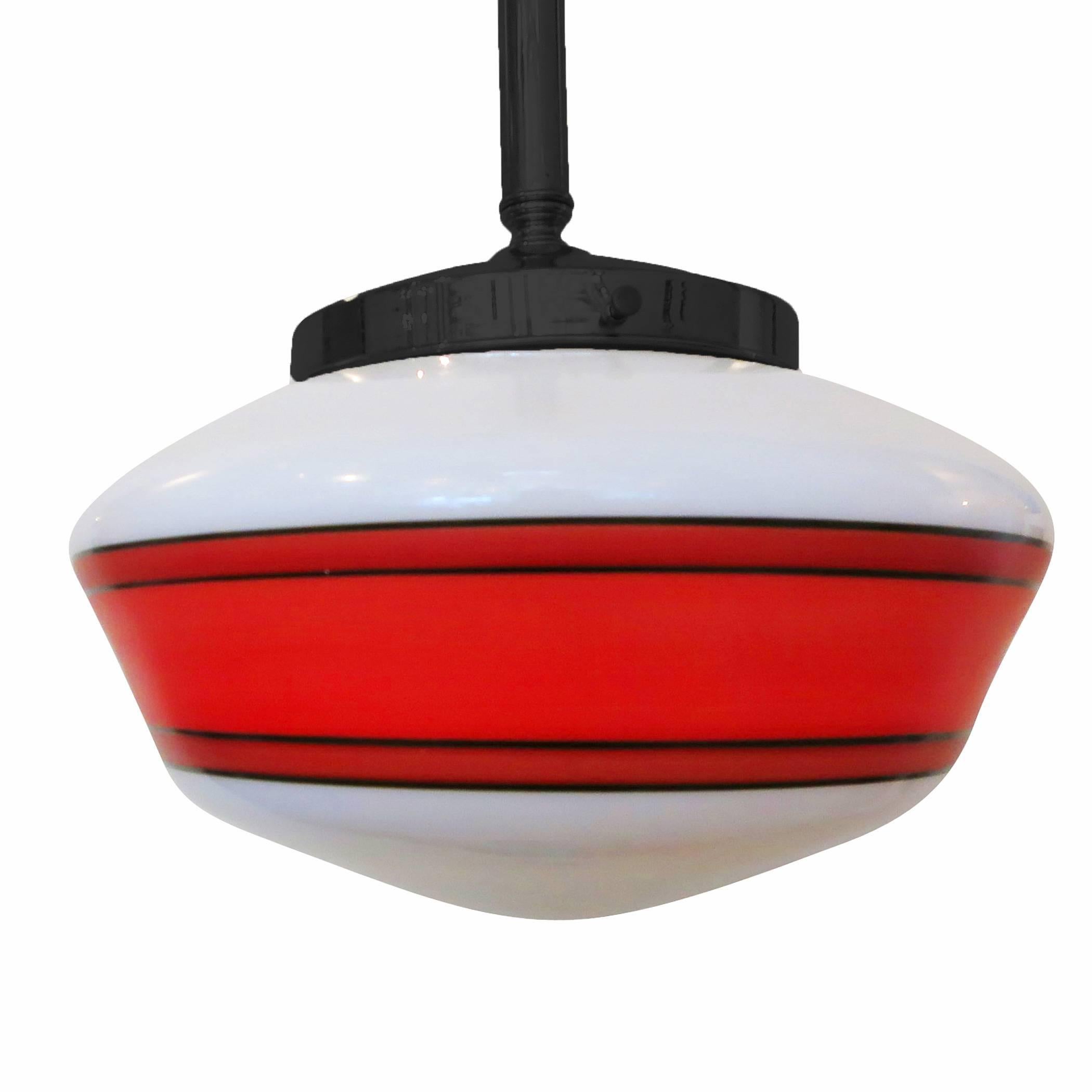 American Hand-Painted Schoolhouse Milk Glass Pendant Light with Hardware
