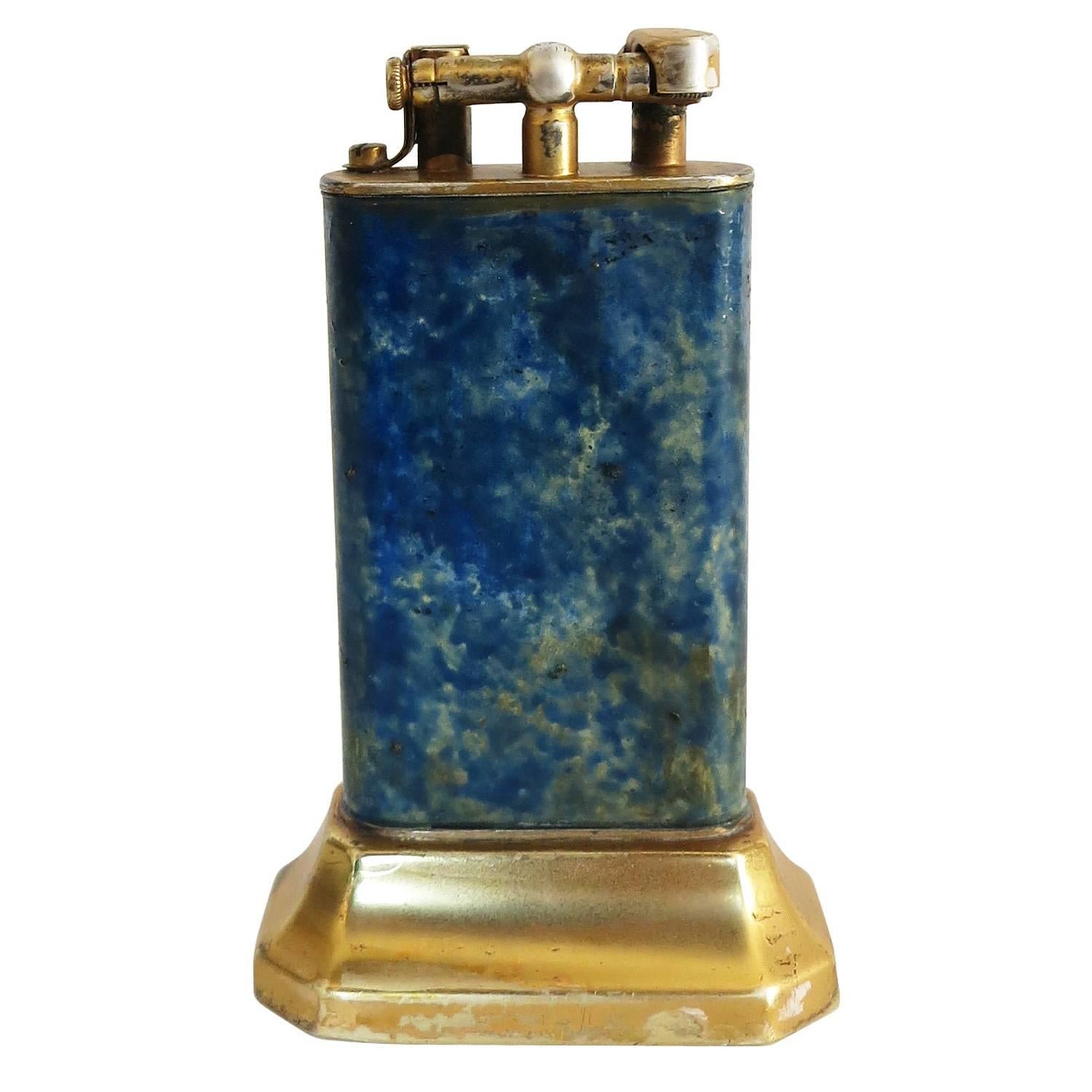 Art Deco Brass Table Lighter with Enamel Surface by Dunhill 
