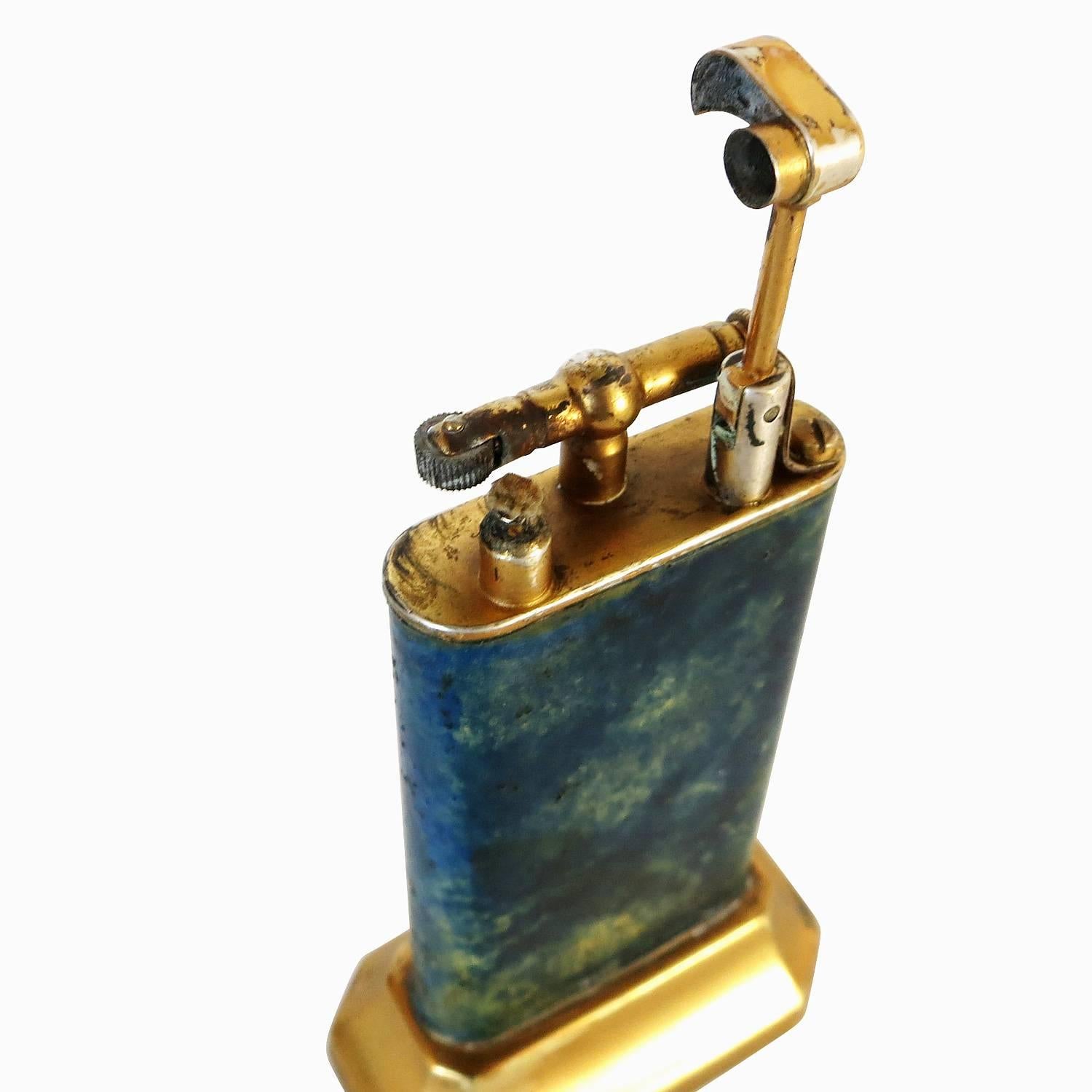 Brass Table Lighter with Enamel Surface by Dunhill  1
