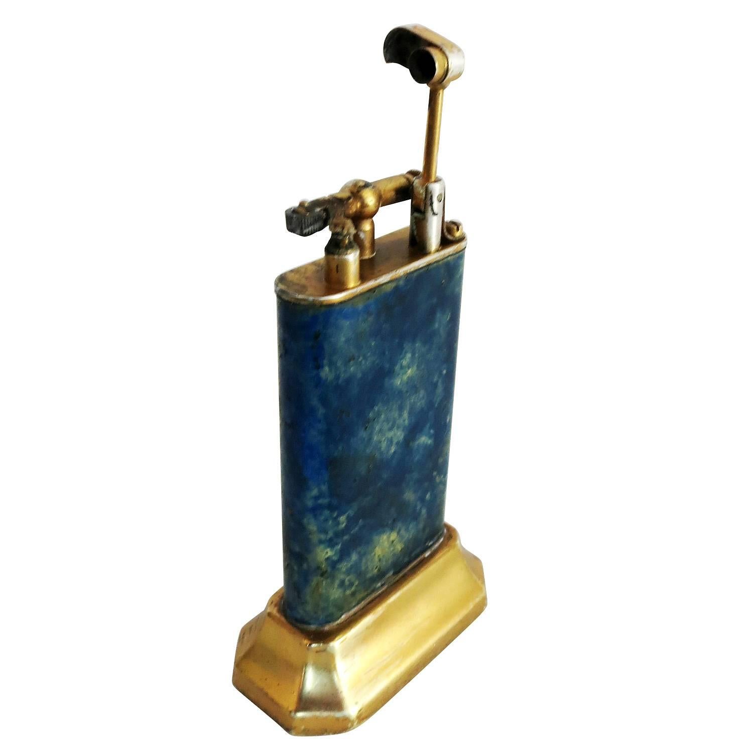 Mid-20th Century Brass Table Lighter with Enamel Surface by Dunhill 