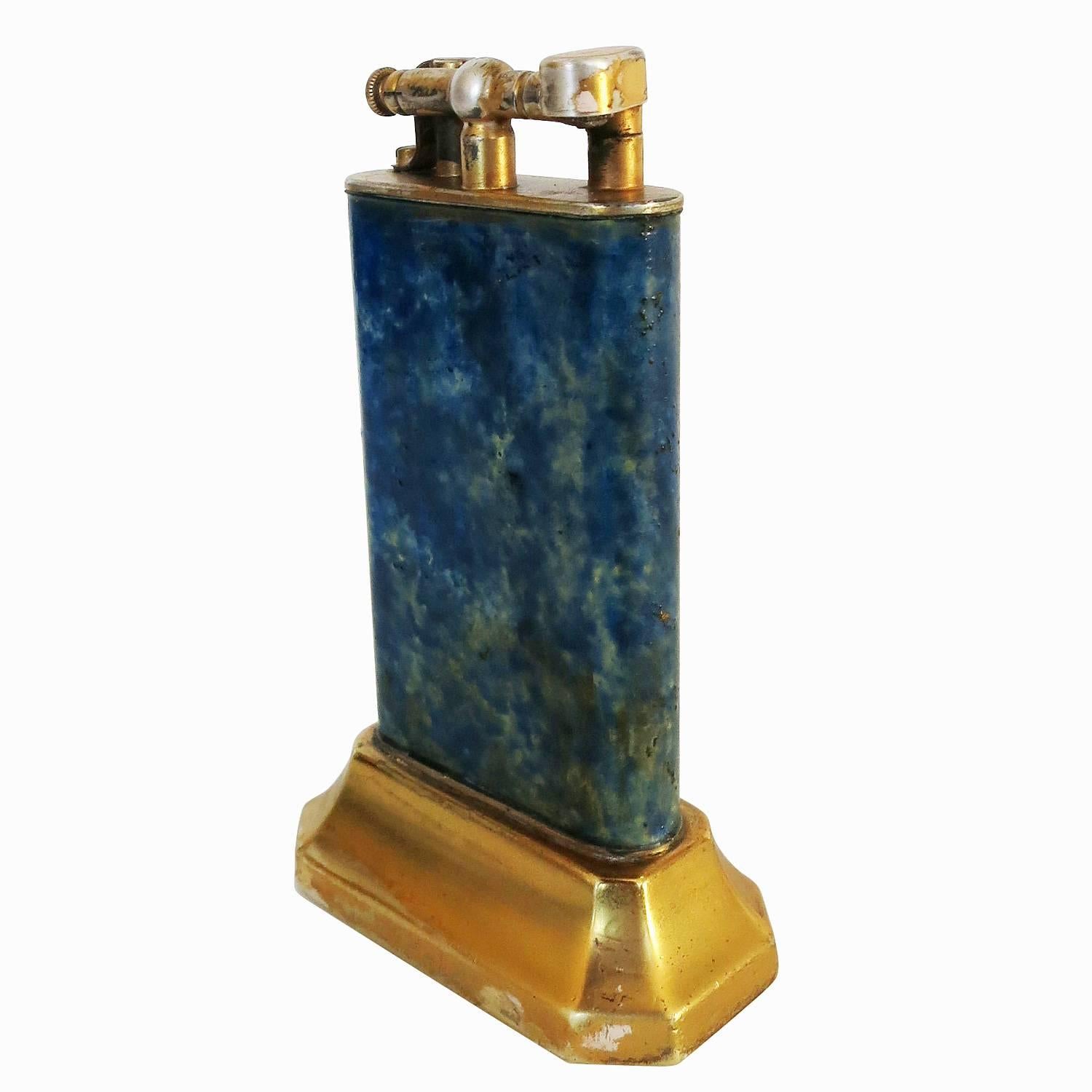 English Brass Table Lighter with Enamel Surface by Dunhill 