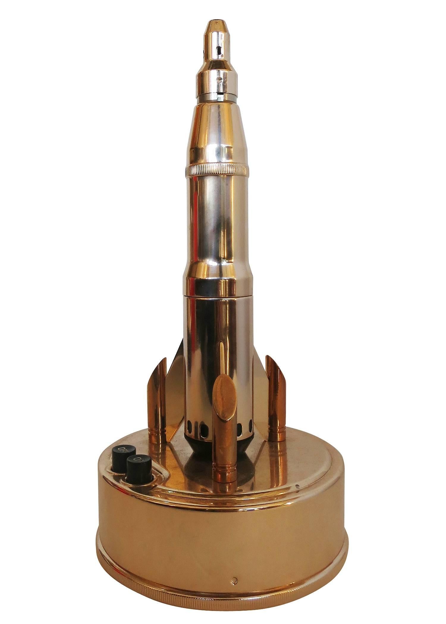 Midcentury Brass Bronica Rocket Ship Butane Table Lighter 