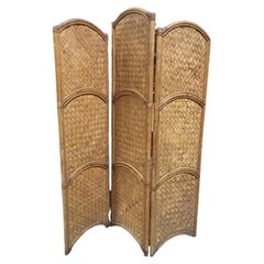 Used 3 Panel Arched Wicker Woven & Rattan Folding Screen