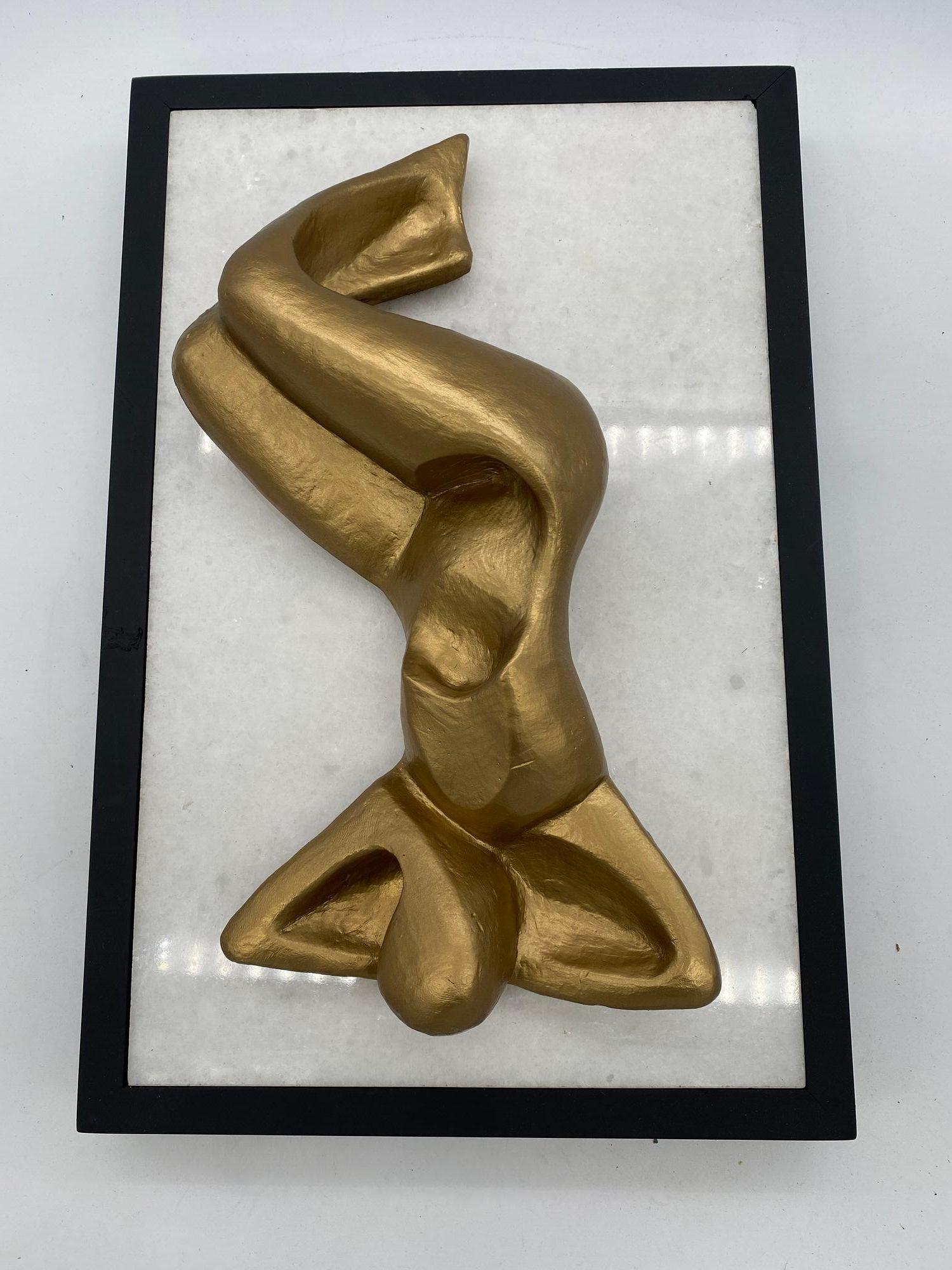 Abstract Nude Bronze Female Sculpture on white Marble Base For Sale 4