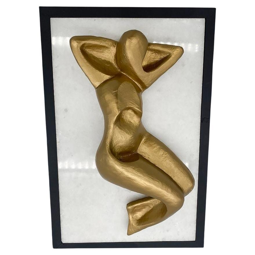 Abstract Nude Bronze Female Sculpture on white Marble Base For Sale