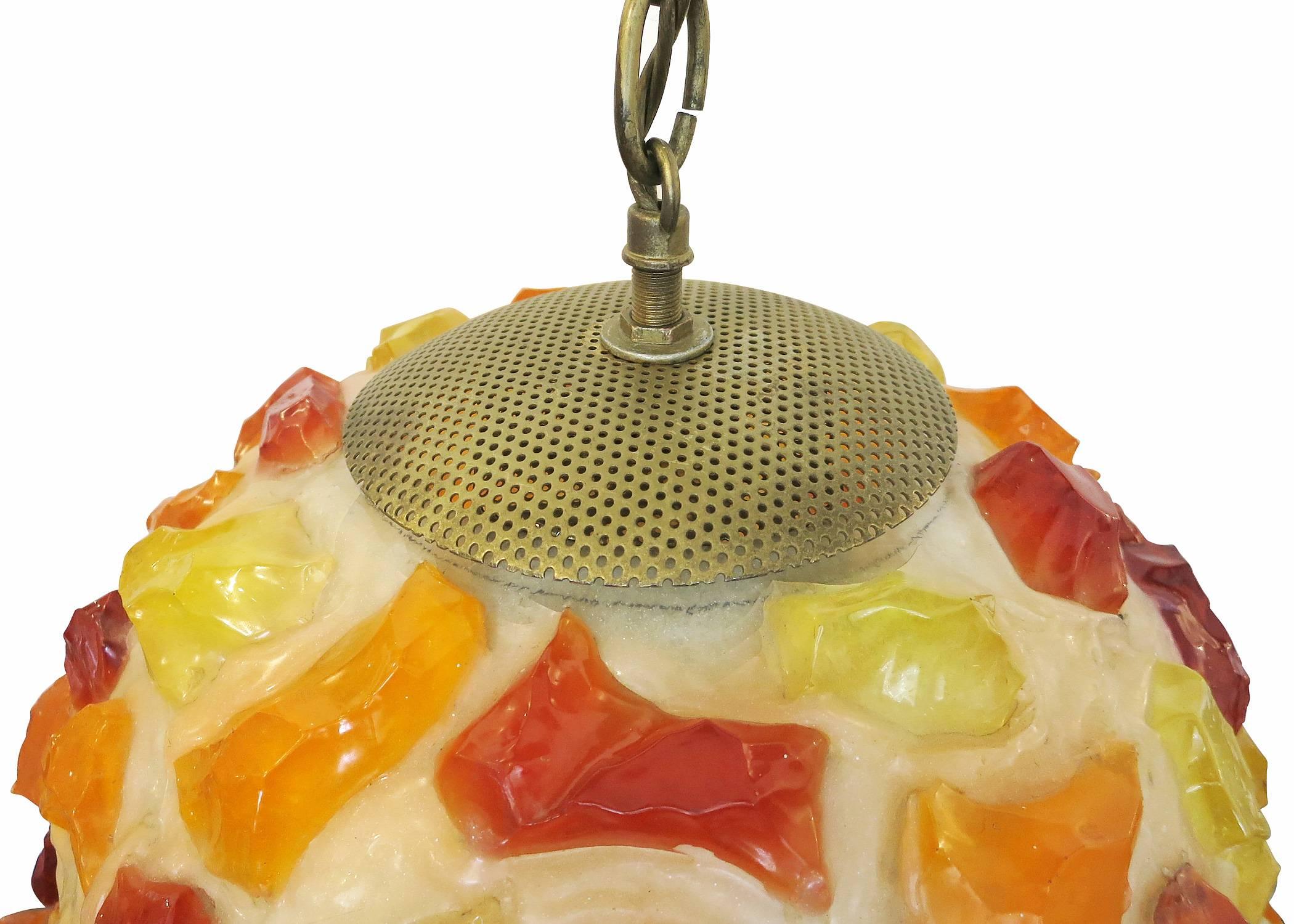 Multi-colored Lucite Spun Spaghetti Ceiling Pendant In Excellent Condition In Van Nuys, CA