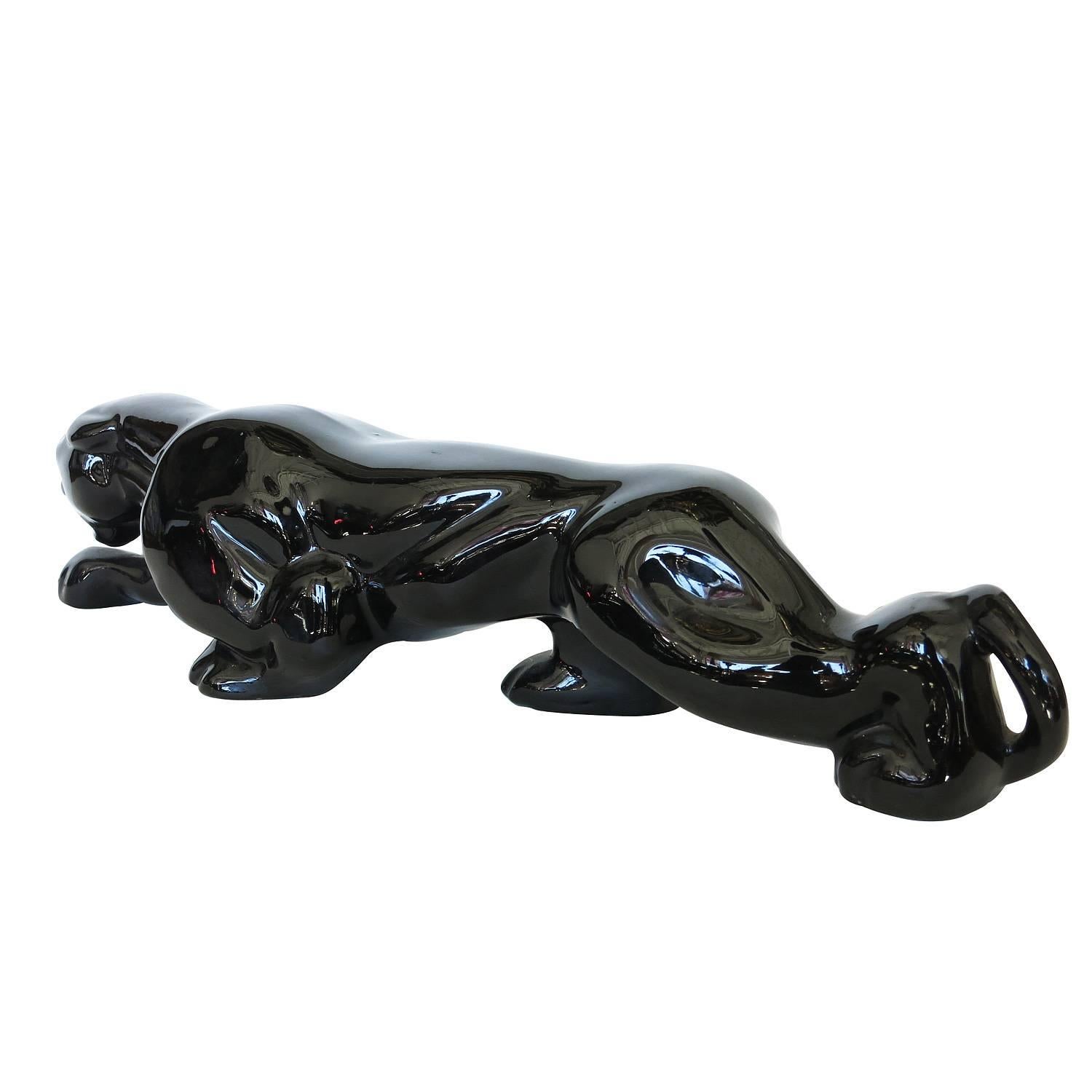 Mid-Century Modern Mid-Century Black Panther Art Pottery Lamp , Saturday Sale