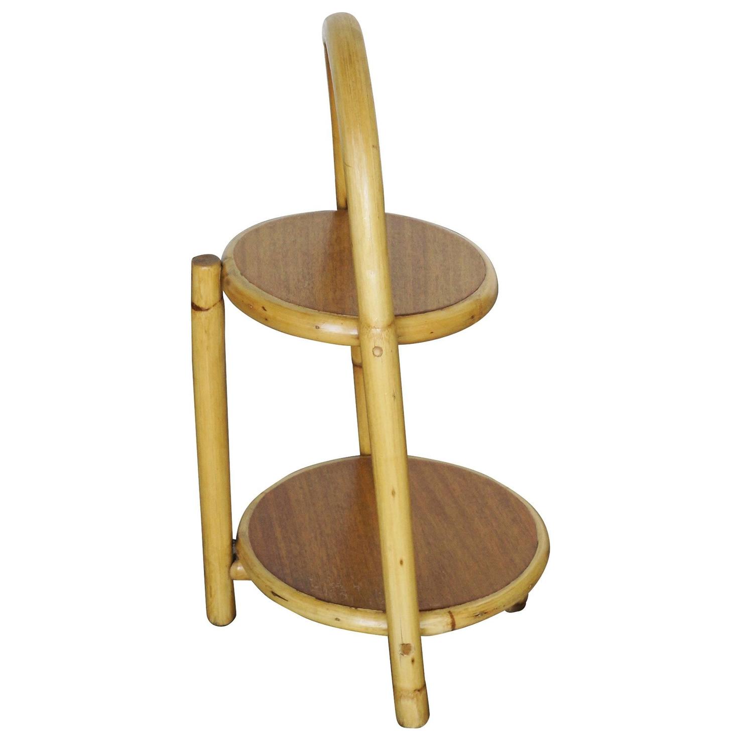 Rattan TwoTier Side Table Drink Stand For Sale at 1stdibs