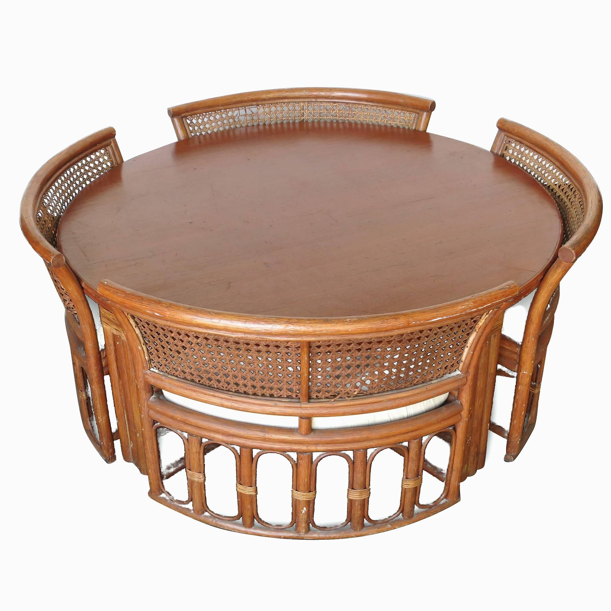 Rattan and Wicker Dining/Coffee Table with Hidden Chairs