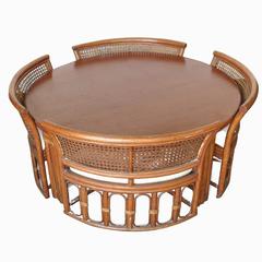 Rattan and Wicker Dining/Coffee Table with Hidden Chairs