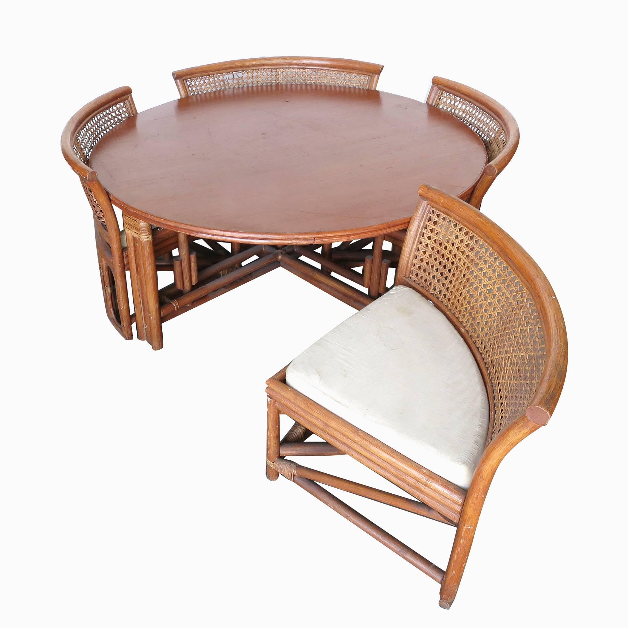 rattan table with hidden chairs