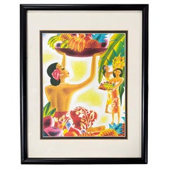 1938 Art Decó Frank Macintosh "Cosecha de frutas" Portada del menú Enmarcada