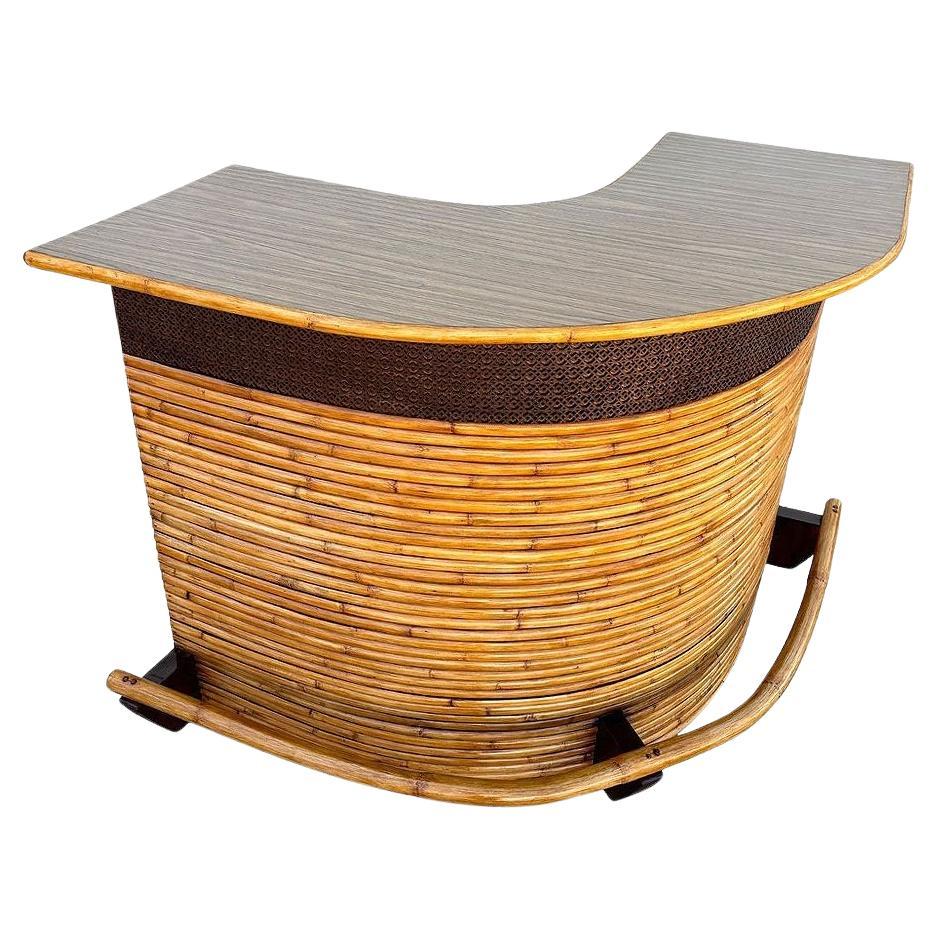 Horizontal Stacked Restored Rattan L-shaped Corner Bar w/ Foot Rest