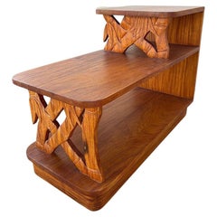 Restored Hand Carved Koa Wood 3 Tiered Side Lamp Table w/ Bamboo Motif