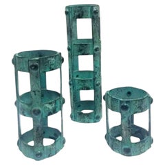Set of 3 Brutalist style Candlestick Holders Cage Design