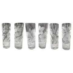 Set of 6 Mid-century Thorpe Style Sandblasted Etched Tom Collins Barware Glasses