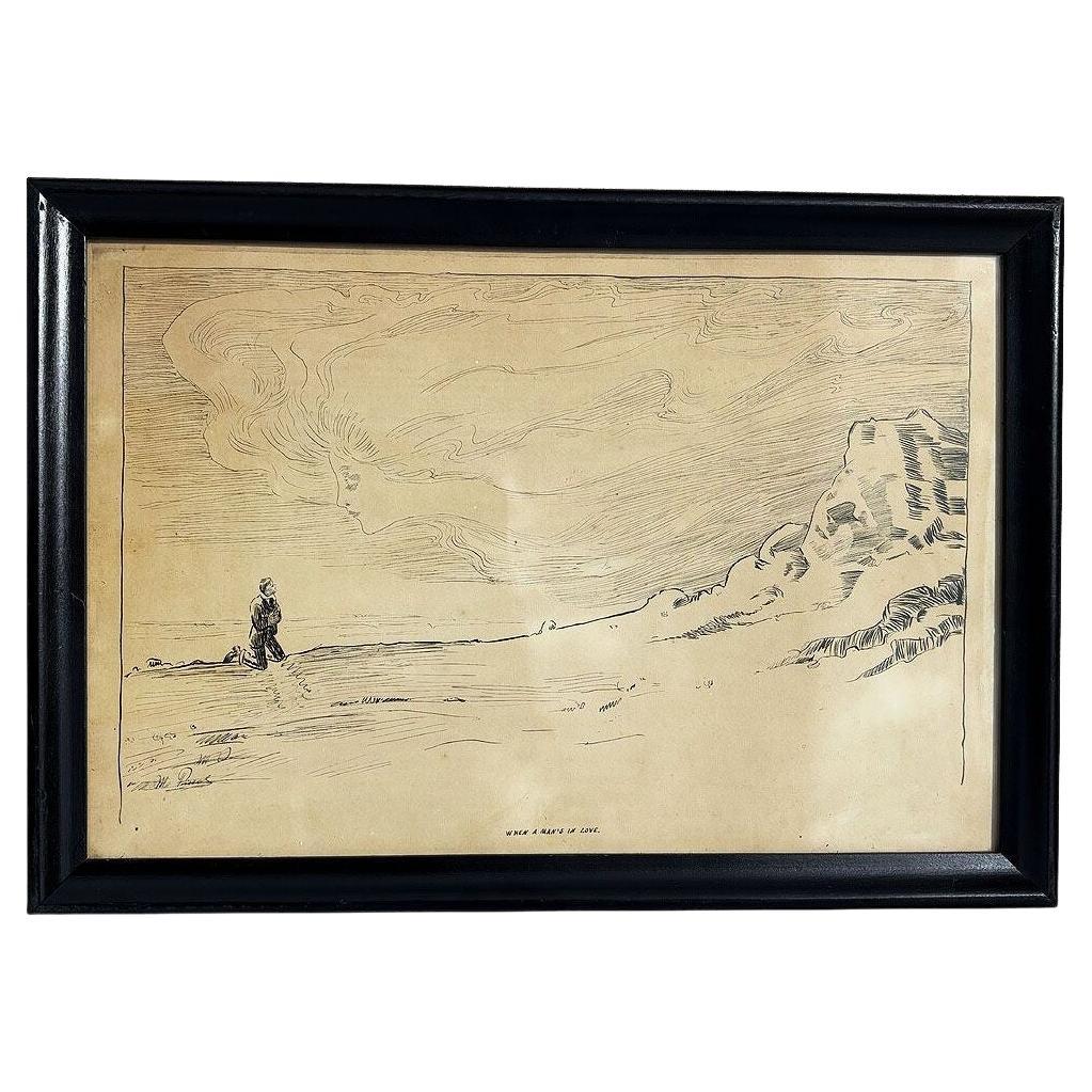 1906 Art Nouveau Lithographie "When a Man is in Love" par Charles Gibson, encadrée en vente