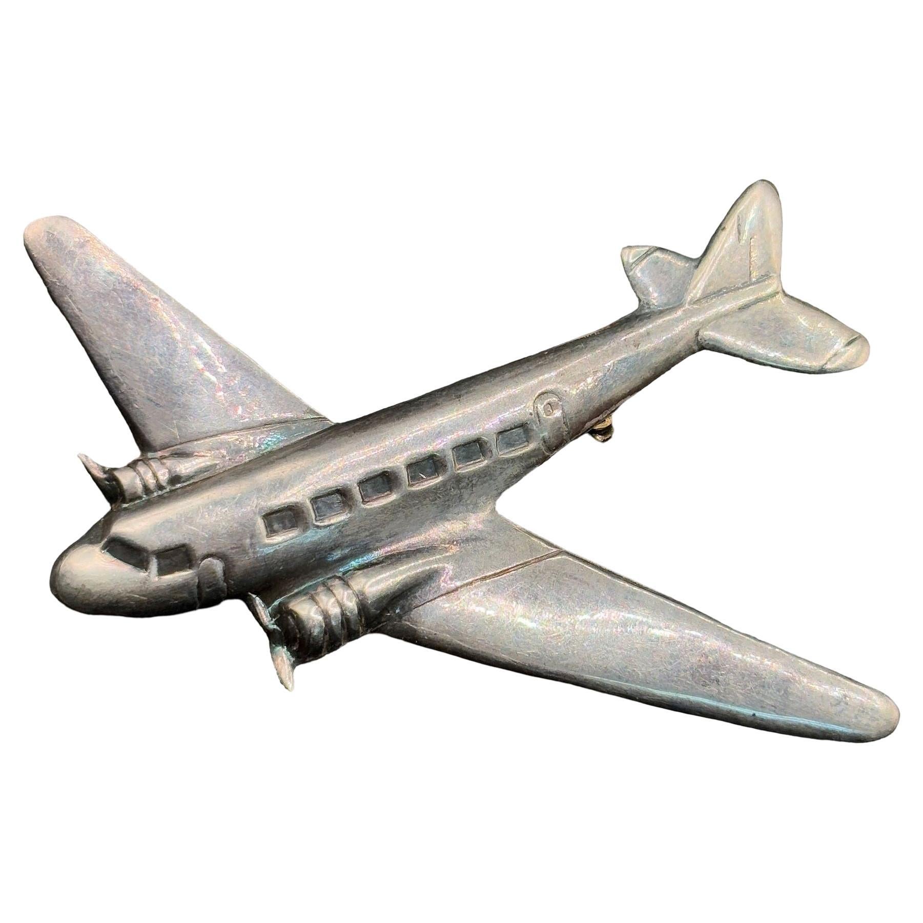 1930s World War II Sterling Silver DC-3 Airplane Pin