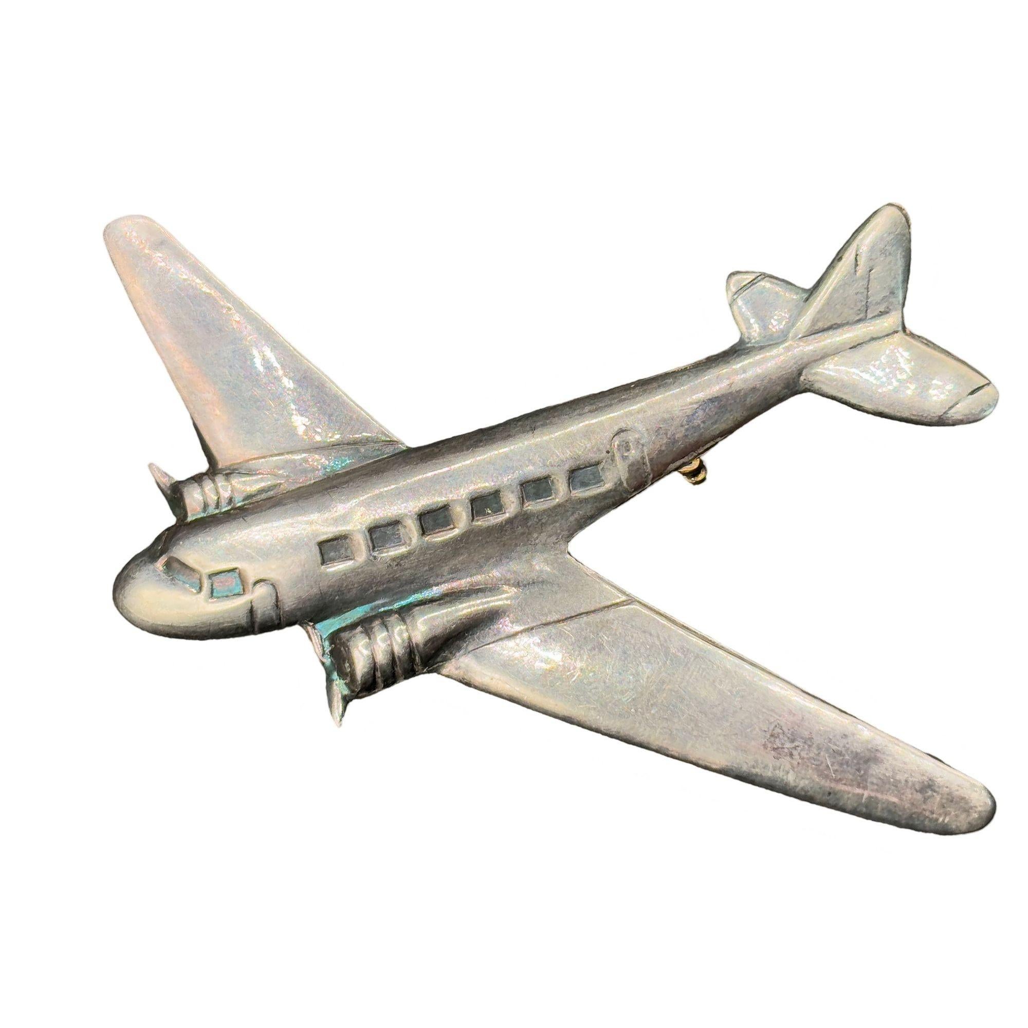 Americano Spilla d'argento per aereo DC-3 degli anni '30 della Seconda Guerra Mondiale in vendita