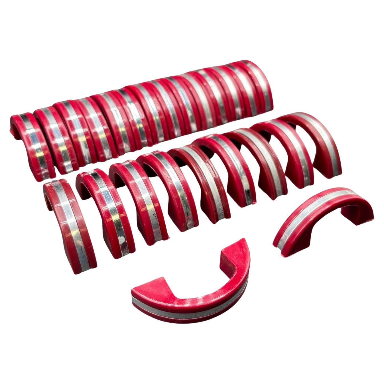 Art Deco Maroon Red Catalin/Bakelite Drawer Pulls w/ Chrome Strip, Set of 25 For Sale