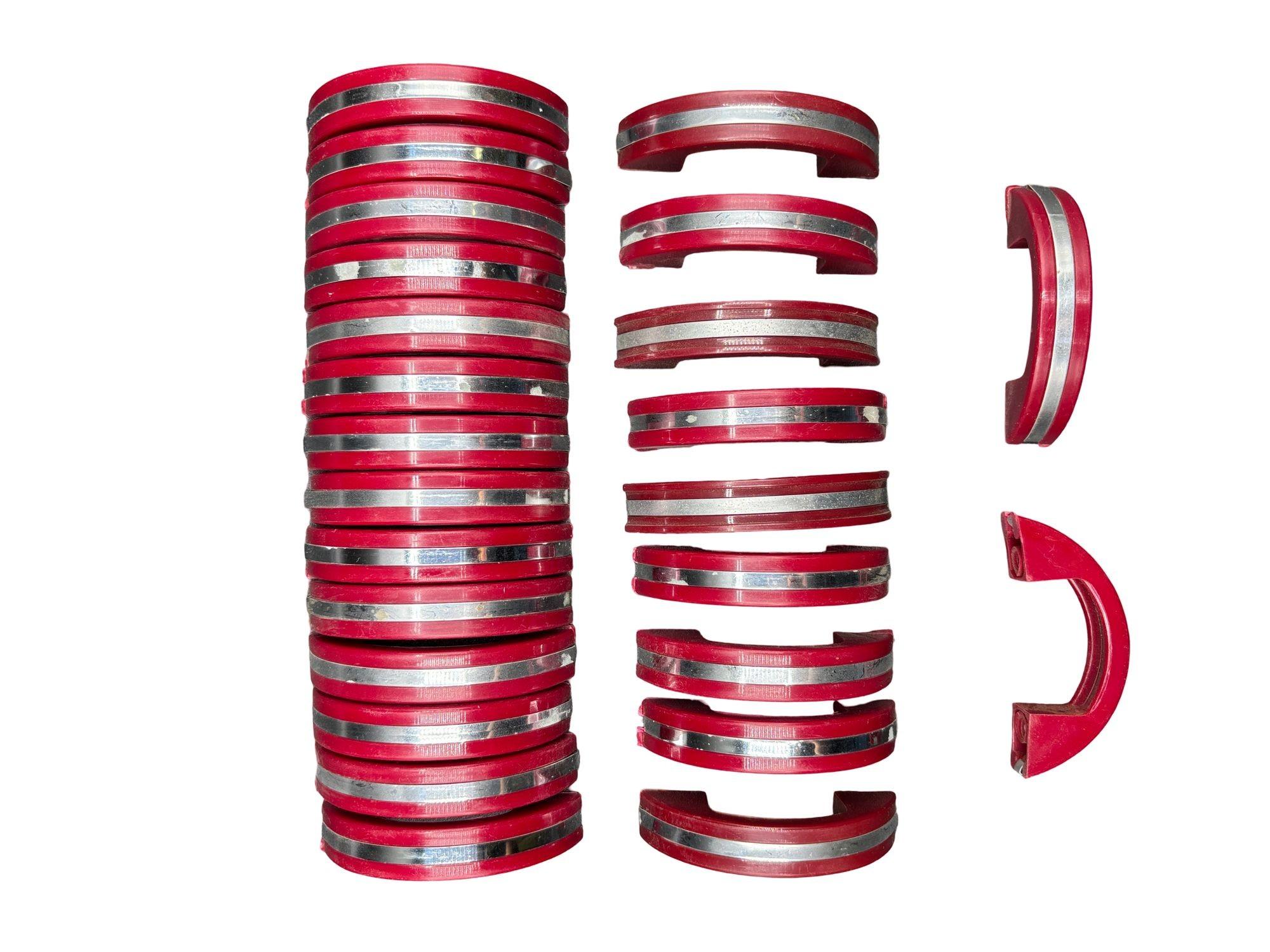 Art Deco Maroon Red Catalin/Bakelite Drawer Pulls w/ Chrome Strip, Set of 25 In Good Condition For Sale In Van Nuys, CA