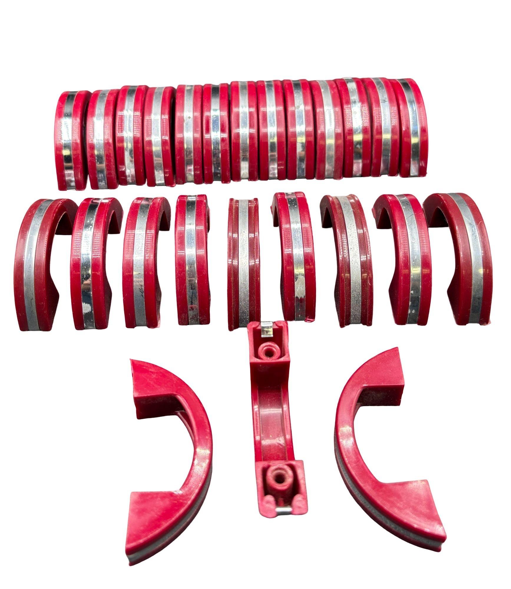 Mid-20th Century Art Deco Maroon Red Catalin/Bakelite Drawer Pulls w/ Chrome Strip, Set of 25 For Sale