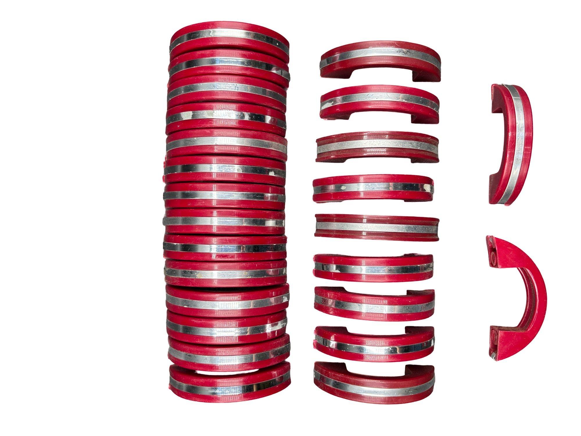 Art Deco Maroon Red Catalin/Bakelite Drawer Pulls w/ Chrome Strip, Set of 25 For Sale 1