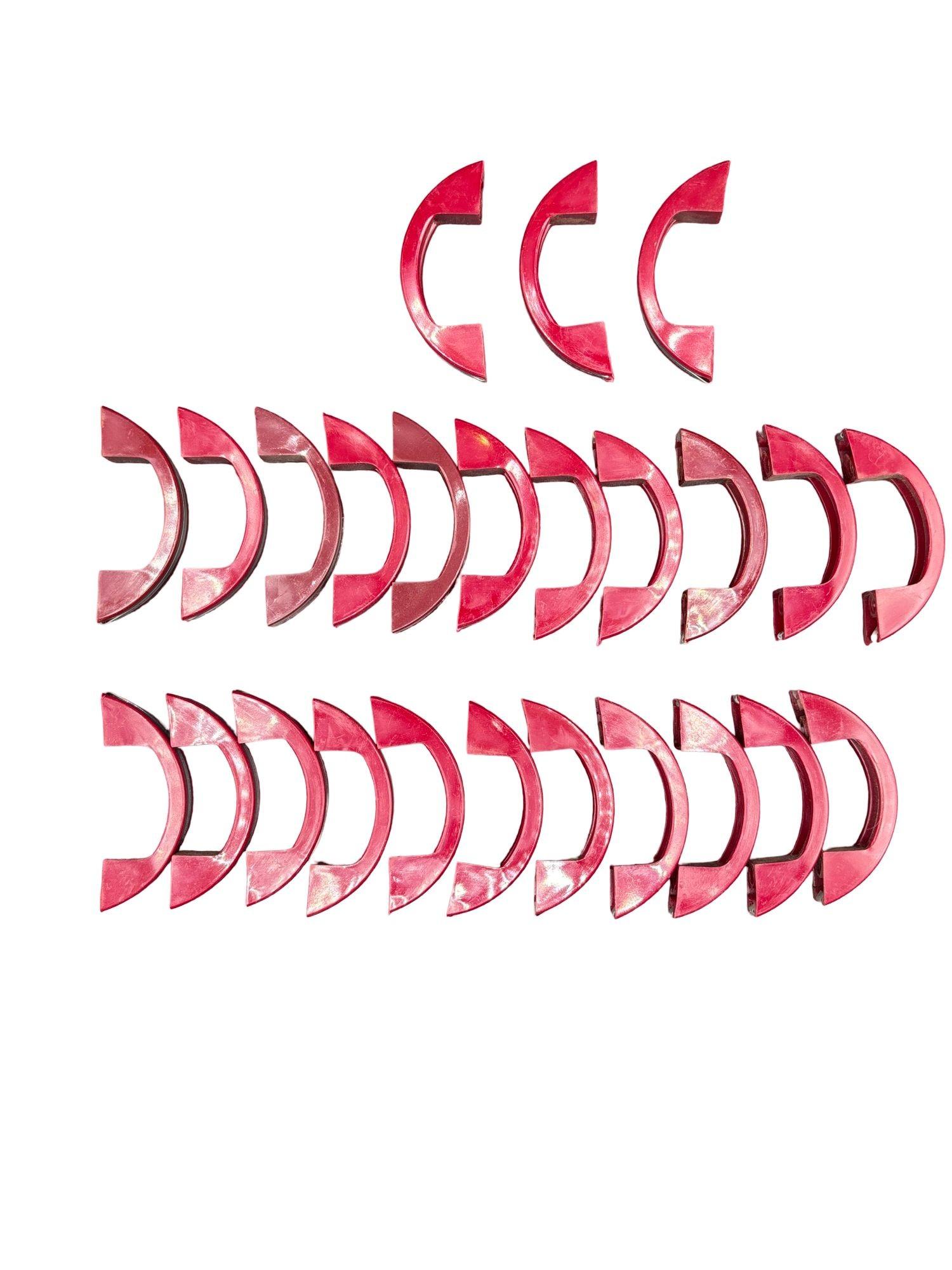 Art Deco Maroon Red Catalin/Bakelite Drawer Pulls w/ Chrome Strip, Set of 25 For Sale 2
