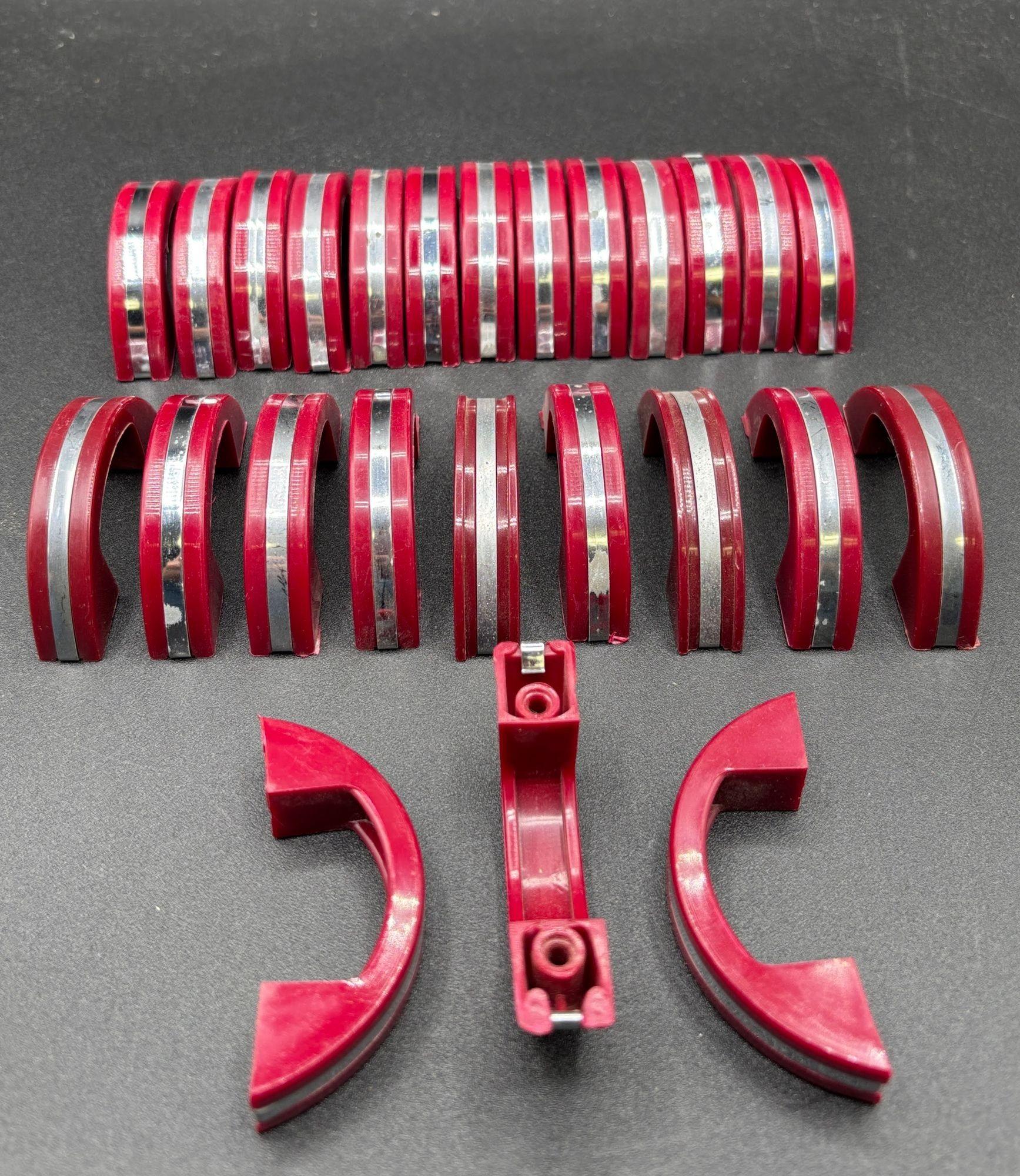 Art Deco Maroon Red Catalin/Bakelite Drawer Pulls w/ Chrome Strip, Set of 25 For Sale 6