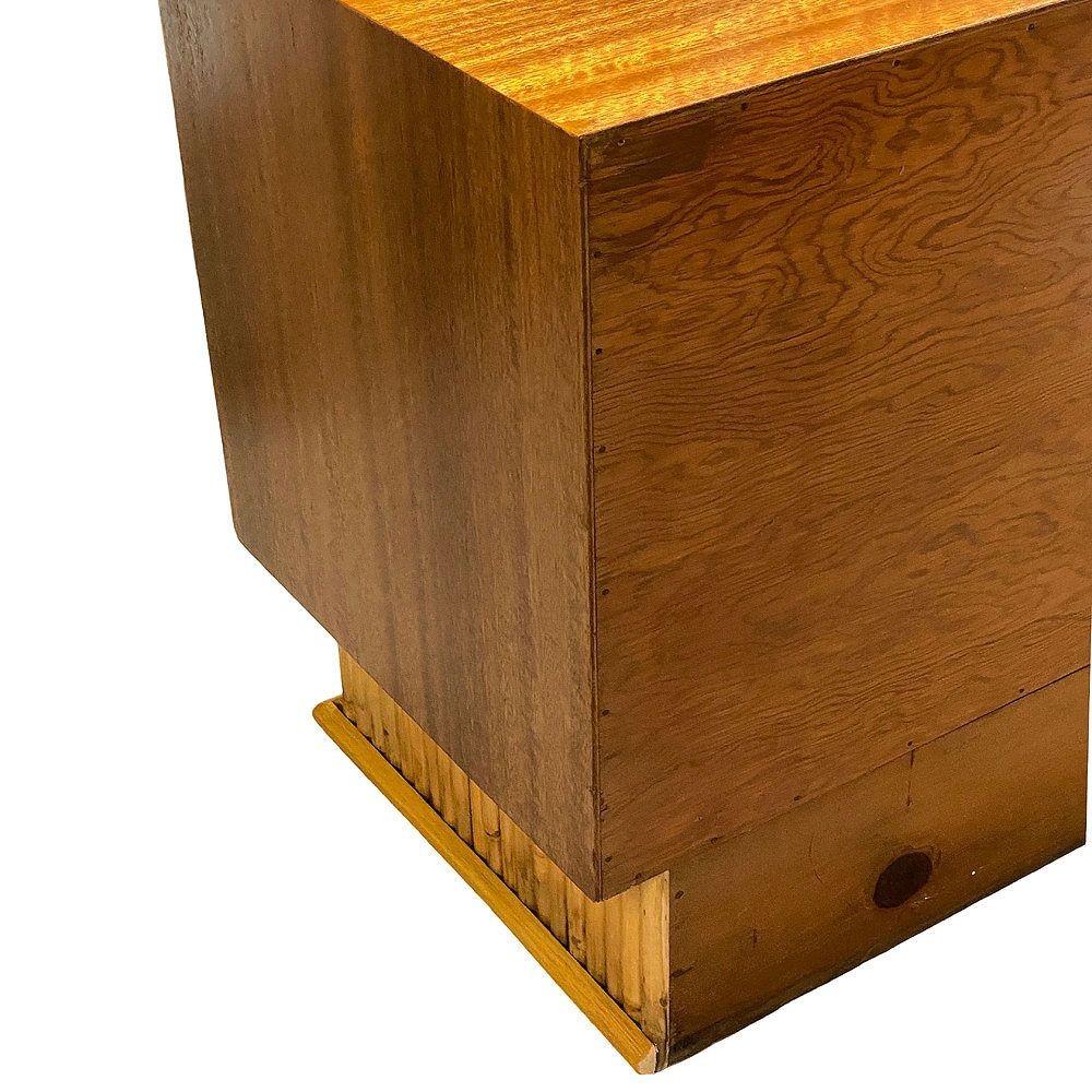 Restored Frankl Style Rattan & Mahogany Credenza TV Stand W/ Stacked Rattan Base For Sale 5