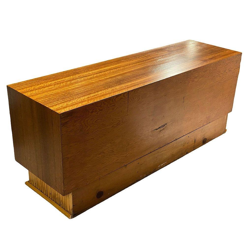 Restored Frankl Style Rattan & Mahogany Credenza TV Stand W/ Stacked Rattan Base For Sale 1
