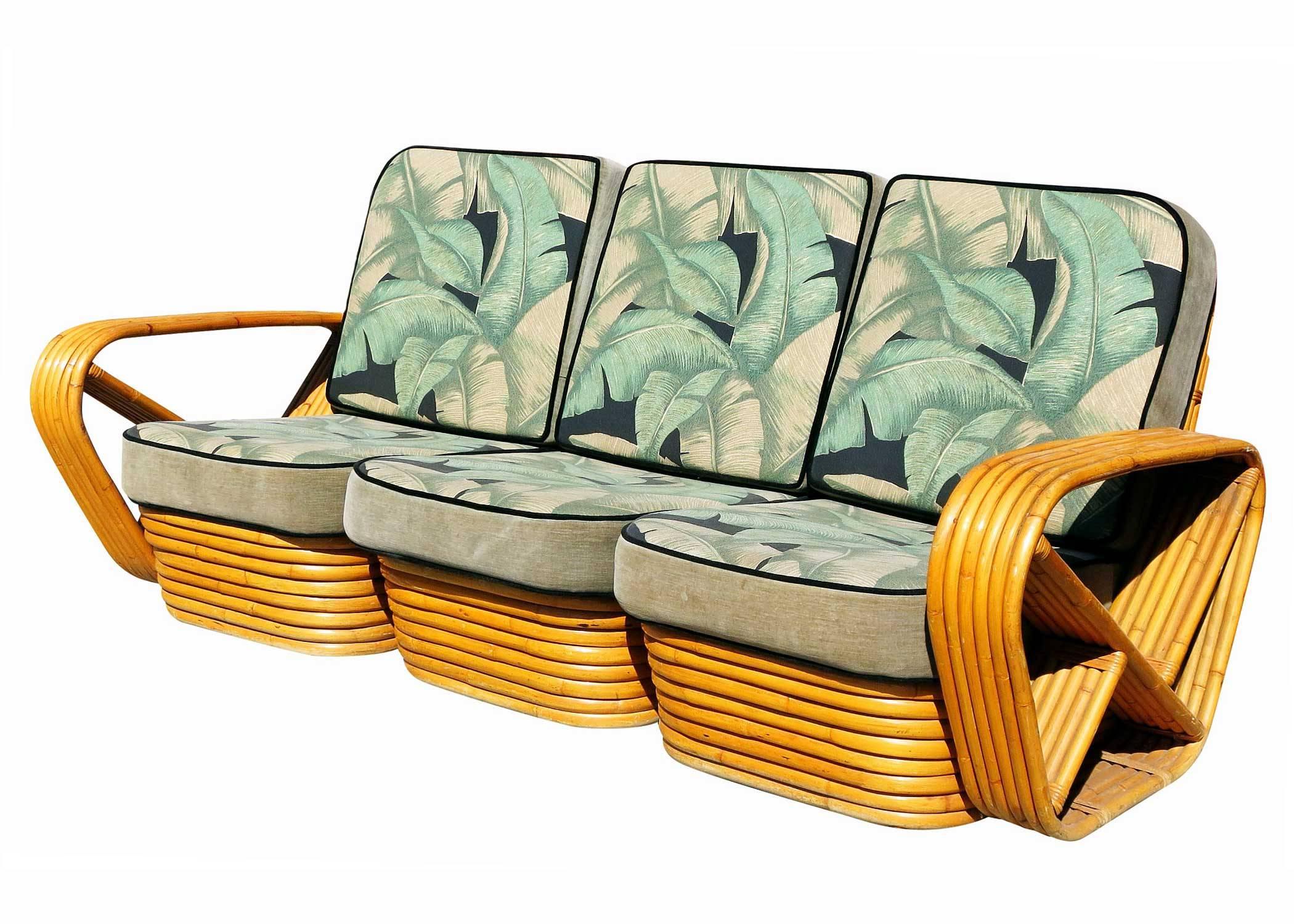 American Restored Paul Frankl Style Six-Strand Square Pretzel 3-Seater Sofa