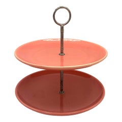 Mid-Century Pink 3 Tier Tidbit or Dessert Stand by Bauer Pottery Los Angeles
