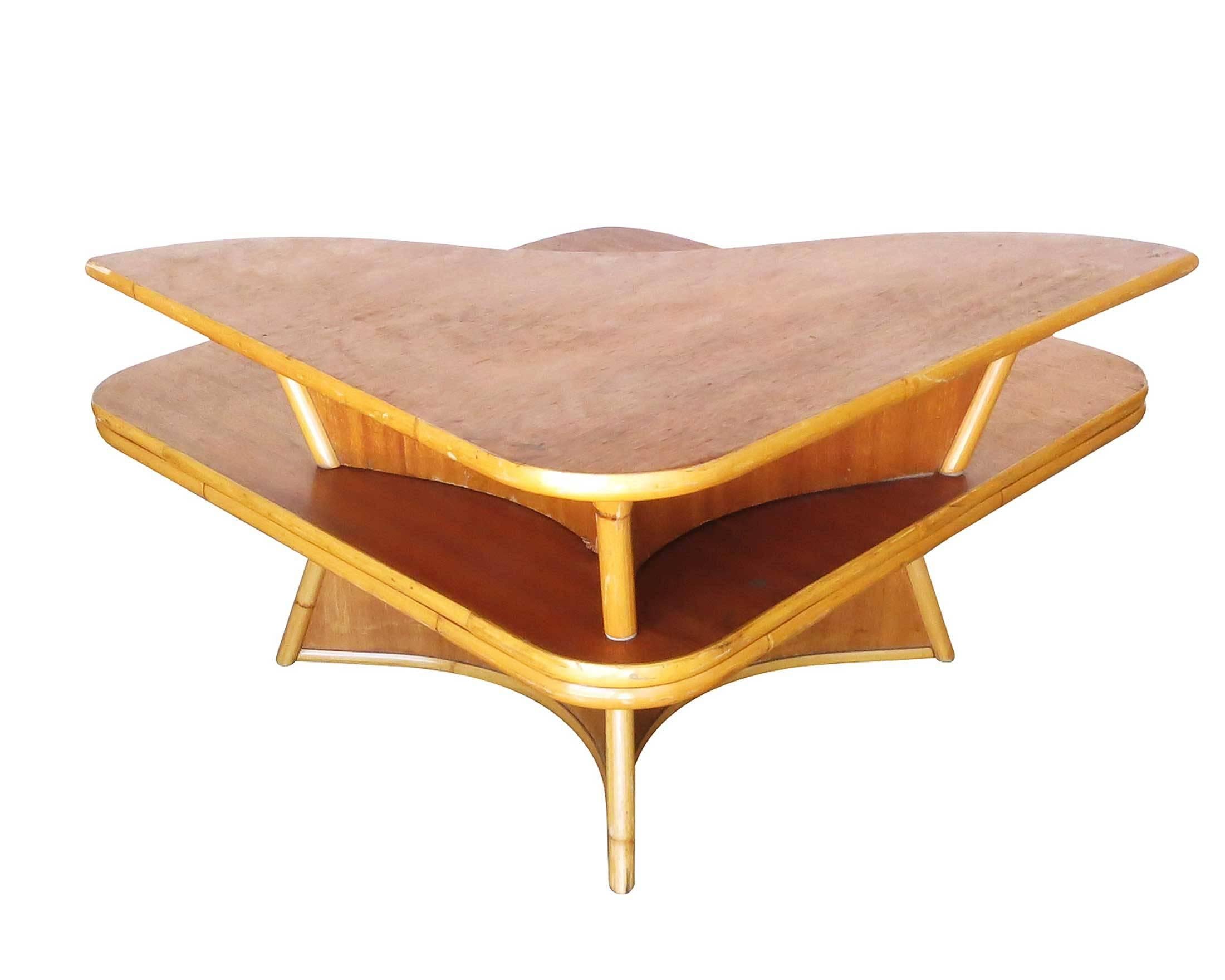 Restauriertes Rattan-Tischset für Wohnzimmer, entworfen von Herbert und Shirley Ritts 4