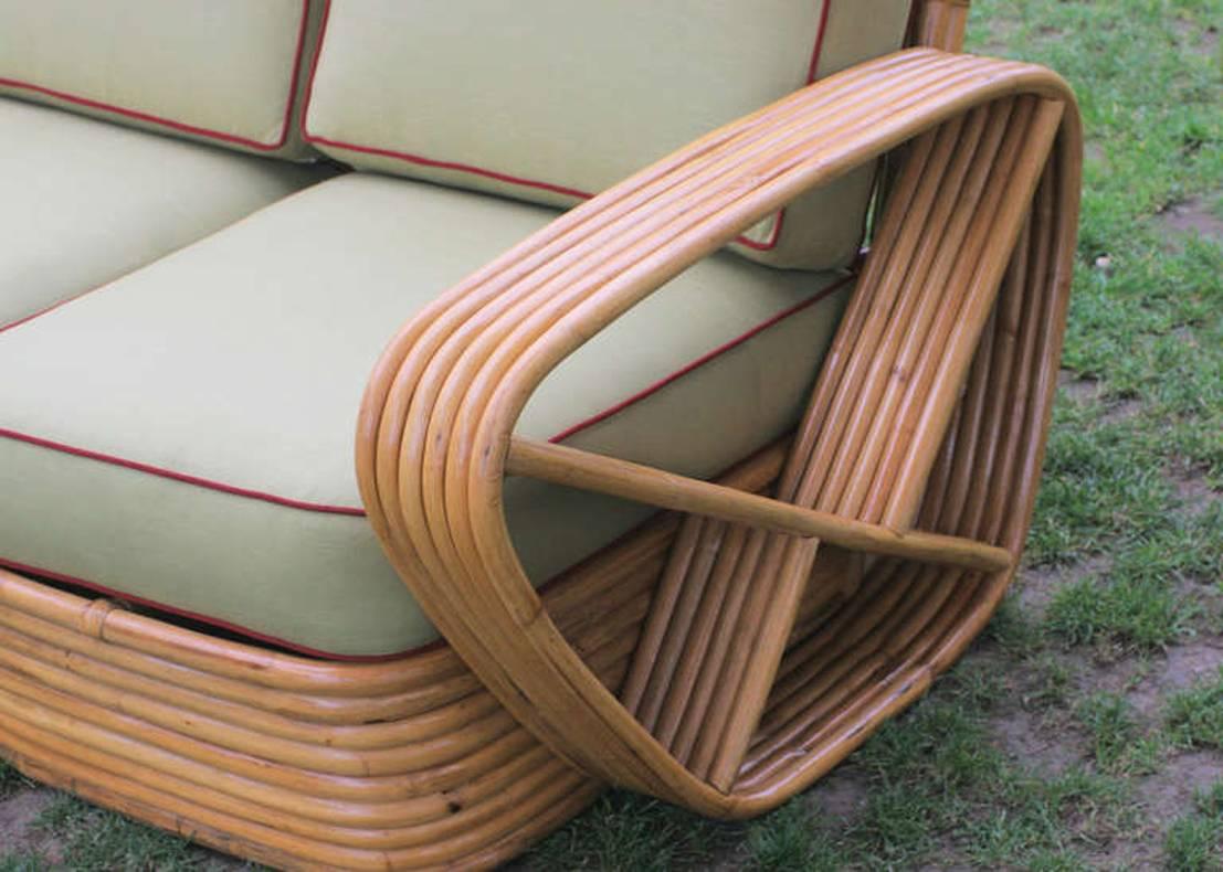 Restored Square Pretzel Rattan Four-Seat Sofa In Good Condition In Van Nuys, CA