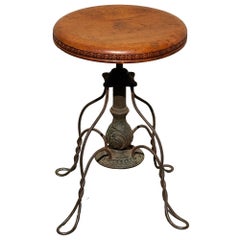 19th Century Adjustable Cast Iron Piano Stool w/ Oak Seat by Charles Parker Co.