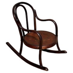 Rare Vienna Secession Child's Bent Oak Rocking Chair w/ Picture Seat by Fischel